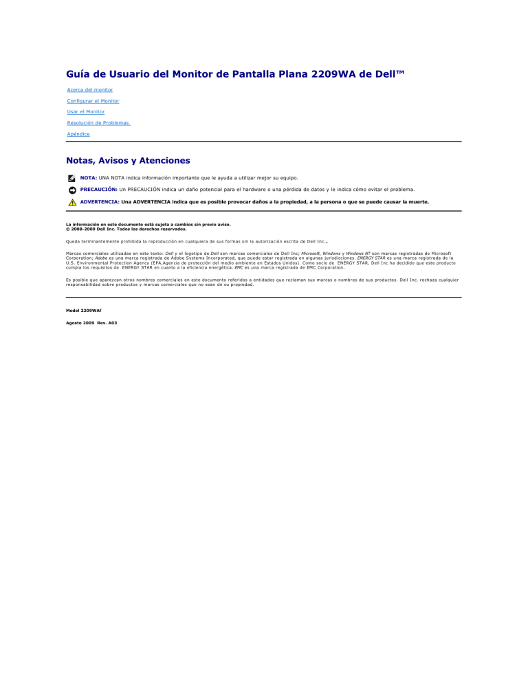 Dell 2209WA User guide Dell 2209WA User guide