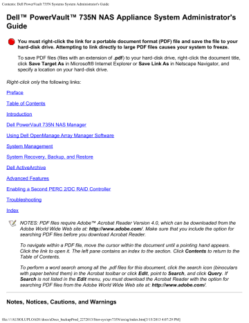 Dell PowerVault 735N (Rackmount NAS Appliance) storage Administrator's Guide | Manualzz Dell PowerVault 735N (Rackmount NAS Appliance) storage Administrator's Guide | Manualzz