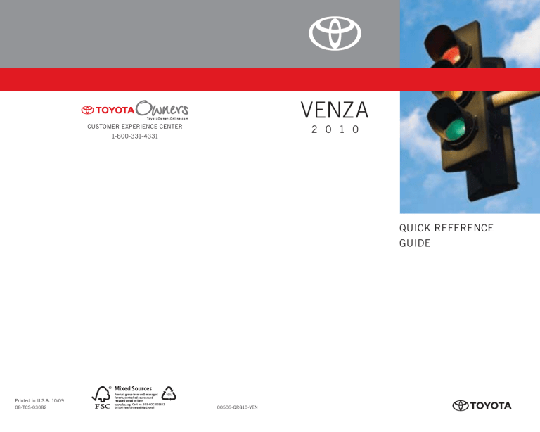 Toyota Venza Reference guide Toyota Venza Reference guide