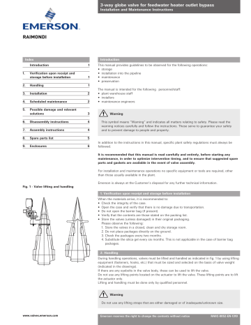 Raimondi 3-way Globe Valve for feedwater outlet bypass IOM Owner's manual Raimondi 3-way Globe Valve for feedwater outlet bypass IOM Owner's manual