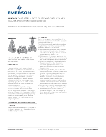 Hancock Cast Steel Gate, Globe and Check Valves IOM Owner's manual Hancock Cast Steel Gate, Globe and Check Valves IOM Owner's manual