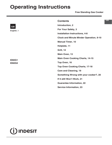 Indesit ID60G2W 60cm Double Oven Gas Cooker Instruction Manual | Manualzz Indesit ID60G2W 60cm Double Oven Gas Cooker Instruction Manual | Manualzz