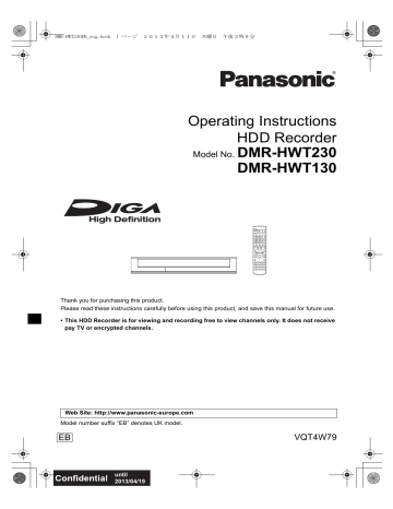 Panasonic T130 FREEVHD 500GB REC SMART Instruction manual Panasonic T130 FREEVHD 500GB REC SMART Instruction manual