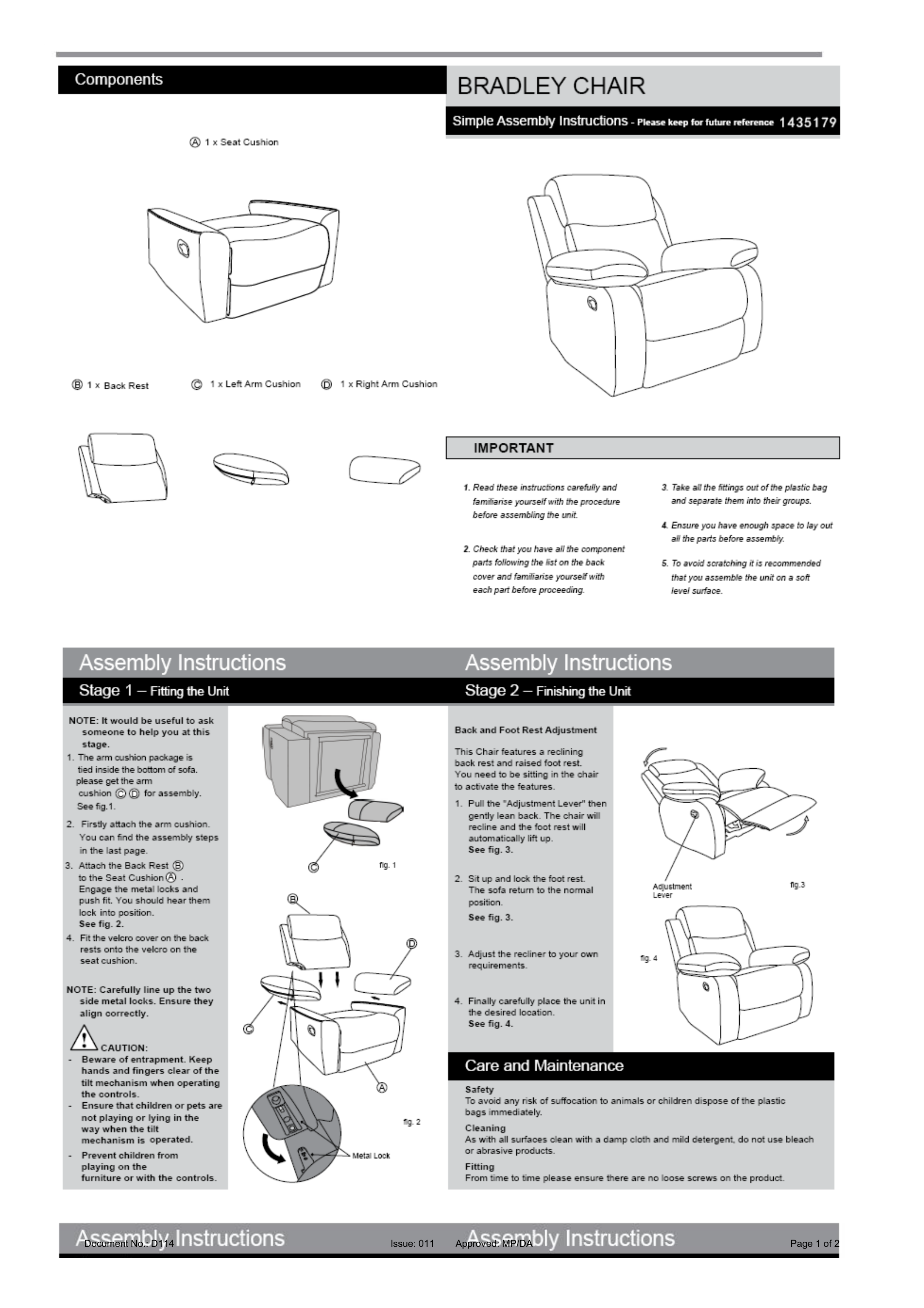 Argos Home Bradley Fabric Manual Recliner Chair Instruction Manual