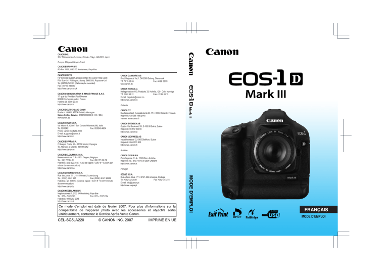 Canon EOS 1D Mark III User guide Canon EOS 1D Mark III User guide