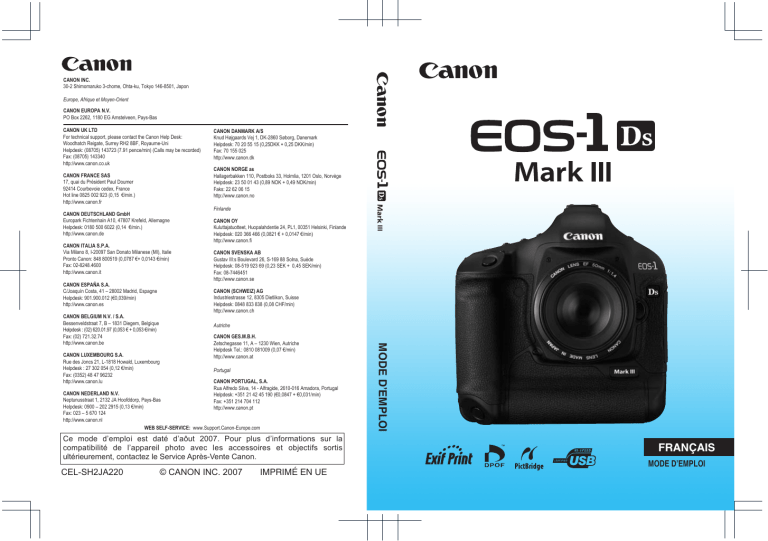 Canon EOS 1Ds Mark III User guide Canon EOS 1Ds Mark III User guide