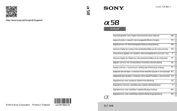 Sony SLT-A58, SLT A58, α 58 User guide Sony SLT-A58, SLT A58, α 58 User guide