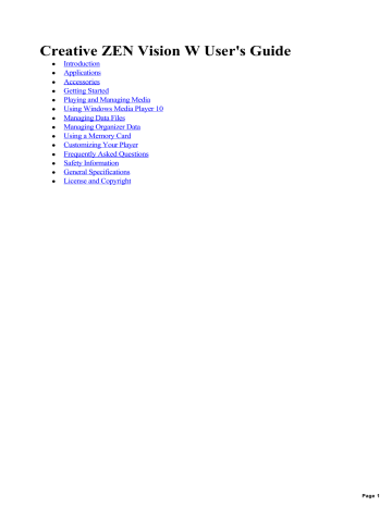 Creative Zen Vision W User's Guide | Manualzz Creative Zen Vision W User's Guide | Manualzz