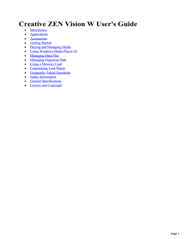 Creative Zen Vision W User's Guide | Manualzz
