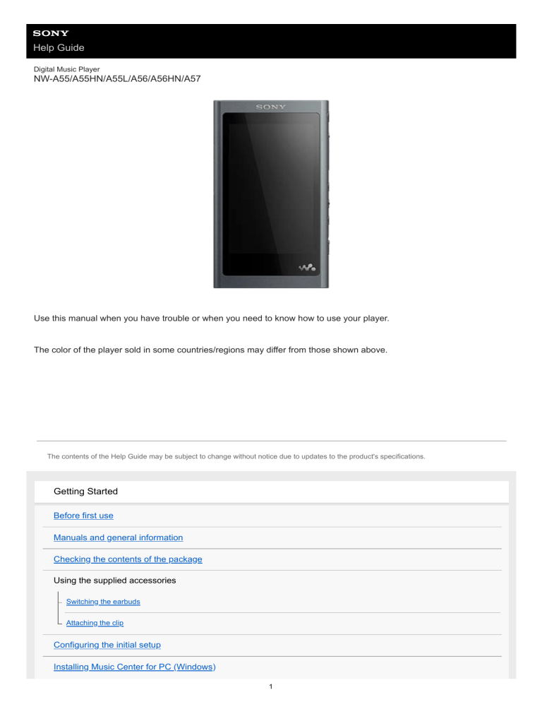 Sony NW-A55, NW-A57, NW-A56 User guide Sony NW-A55, NW-A57, NW-A56 User guide