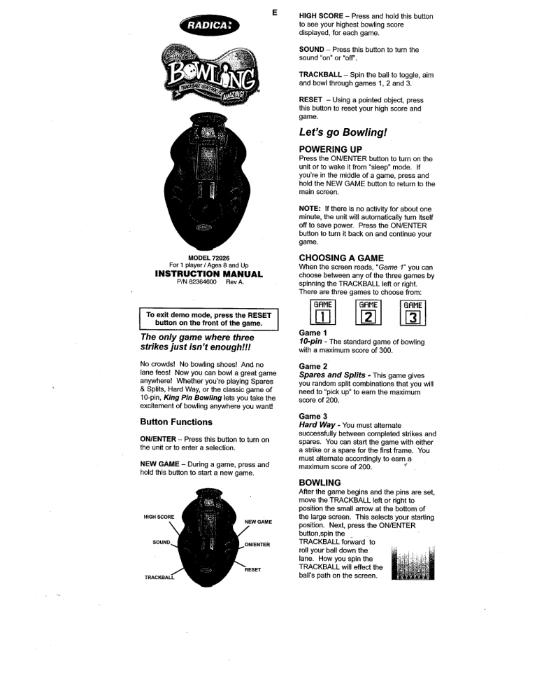Mattel King Pin Bowling User manual Mattel King Pin Bowling User manual