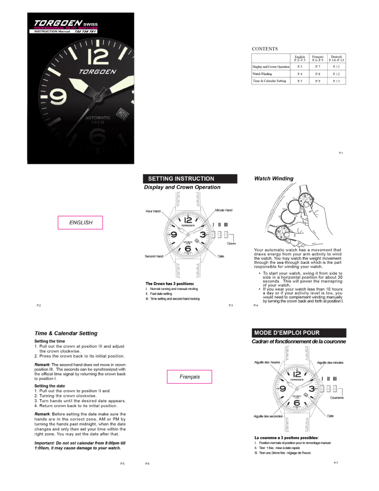 Torgoen T42GR41L411 Armbanduhr Owner's manual Torgoen T42GR41L411 Armbanduhr Owner's manual