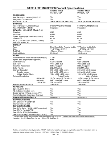 Toshiba 115CS Laptop Specification | Manualzz Toshiba 115CS Laptop Specification | Manualzz