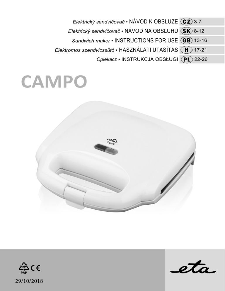 eta Campo 4151 90010 Operating instructions eta Campo 4151 90010 Operating instructions