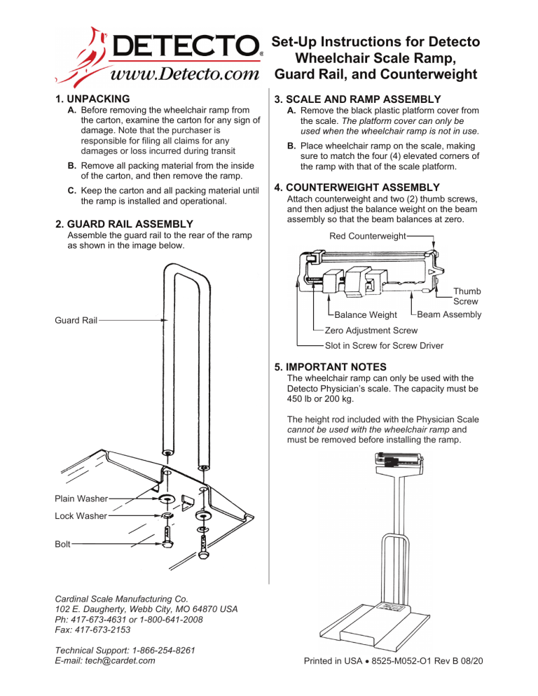 Detecto Model 485 Wheelchair Scale Operating instructions Detecto Model 485 Wheelchair Scale Operating instructions