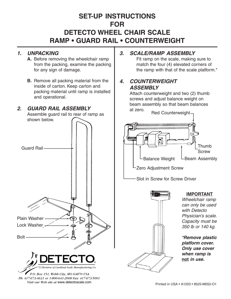 Detecto 485 Wheelchair Scale Operating instructions Detecto 485 Wheelchair Scale Operating instructions