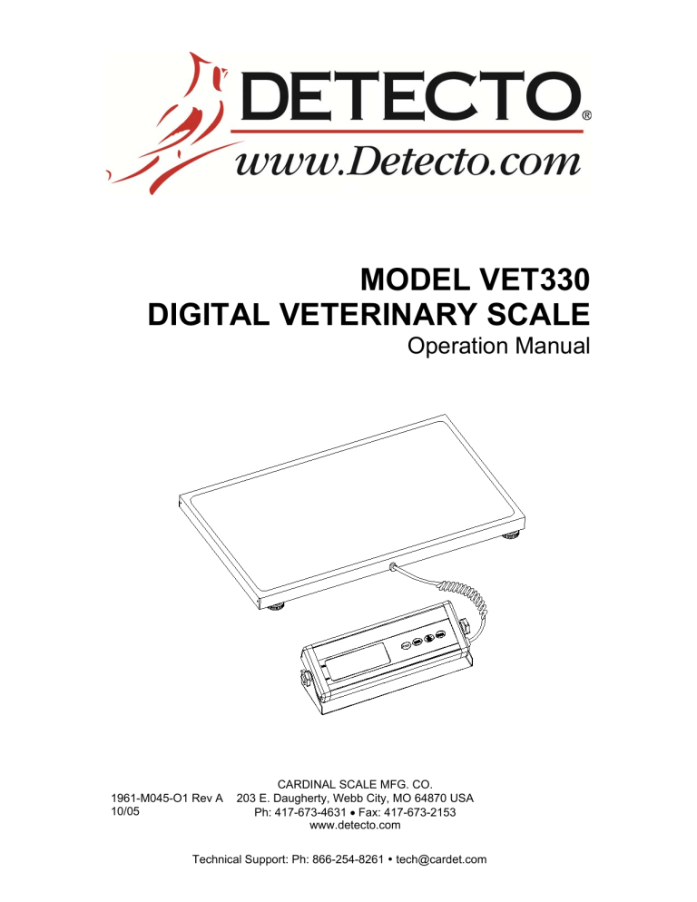 Detecto VET330 User manual Detecto VET330 User manual