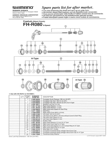 Shimano FH-R080 Freehub Exploded View | Manualzz