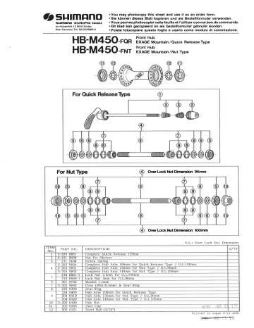 Shimano HB M450 Hub Depan Exploded View Manualzz