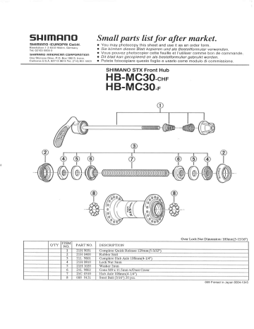 Shimano Hb Mc Hub Depan Exploded View Manualzz