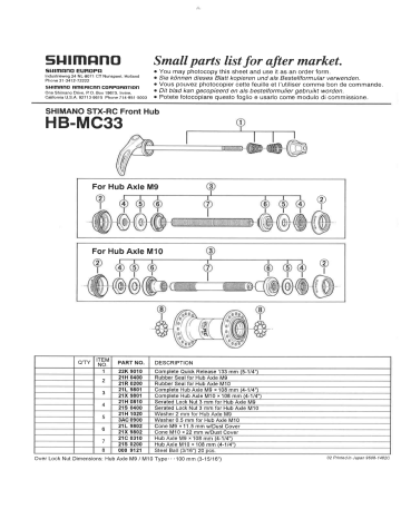 Shimano HB MC33 Hub Depan Exploded View Manualzz