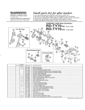Shimano RD-TY70 Pemindah Gigi Belakang Exploded View | Manualzz