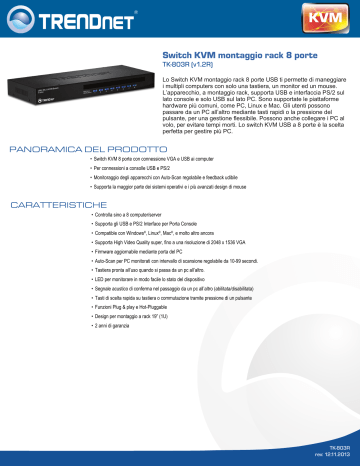 Trendnet TK-803R 8-Port Rack Mount KVM Switch Scheda dati | Manualzz Trendnet TK-803R 8-Port Rack Mount KVM Switch Scheda dati | Manualzz