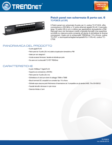 Trendnet TC-P08C6 8-Port Cat. 6 Unshielded Patch Panel Scheda dati | Manualzz Trendnet TC-P08C6 8-Port Cat. 6 Unshielded Patch Panel Scheda dati | Manualzz