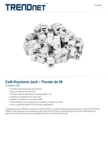 Trendnet TC-K50C6 Cat6 Keystone Jack – 50-Pack Ficha de dados | Manualzz Trendnet TC-K50C6 Cat6 Keystone Jack – 50-Pack Ficha de dados | Manualzz