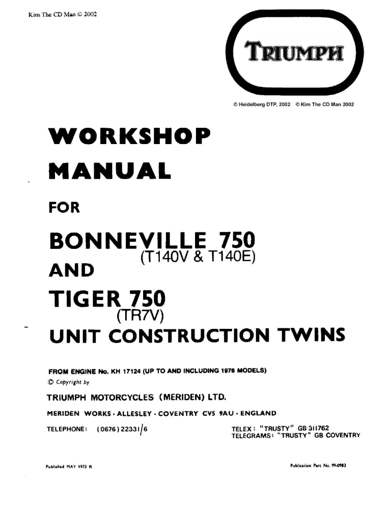 TRIUMPH Tiger 750, Bonneville 750 User manual TRIUMPH Tiger 750, Bonneville 750 User manual
