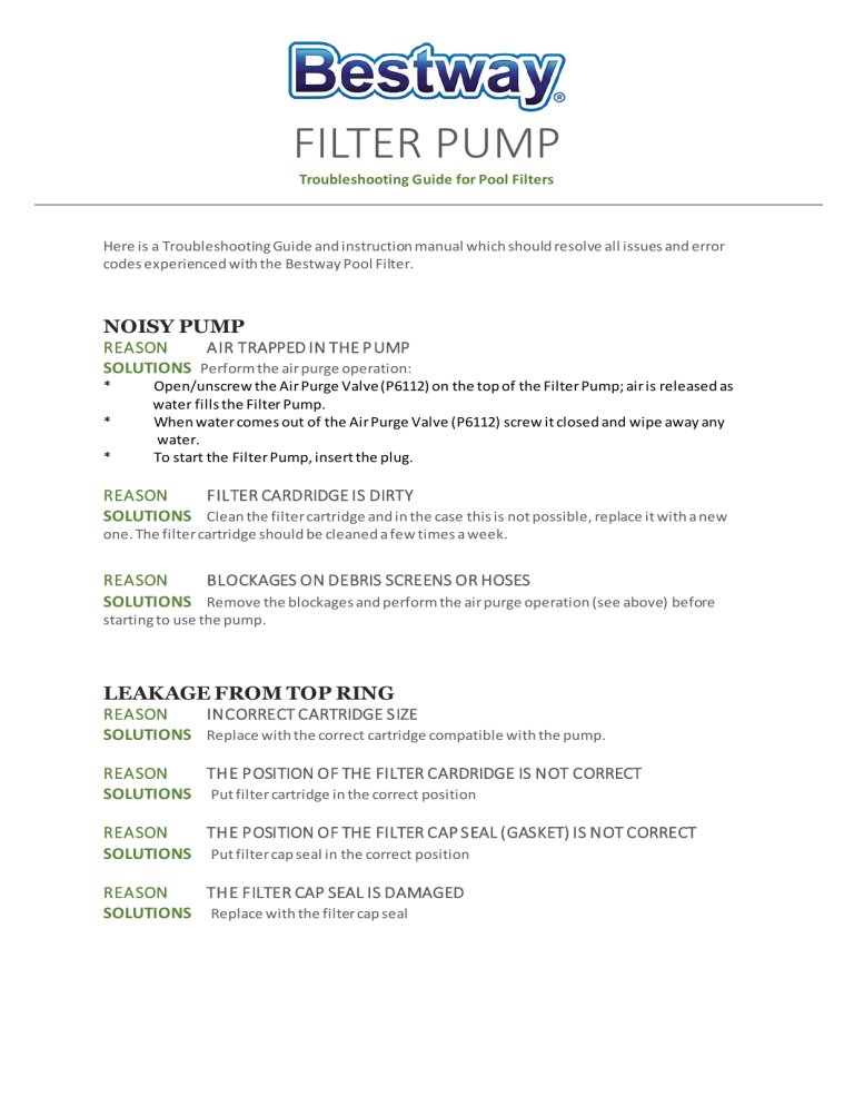 Bestway Pool Filter Pump Owner's manual Bestway Pool Filter Pump Owner's manual