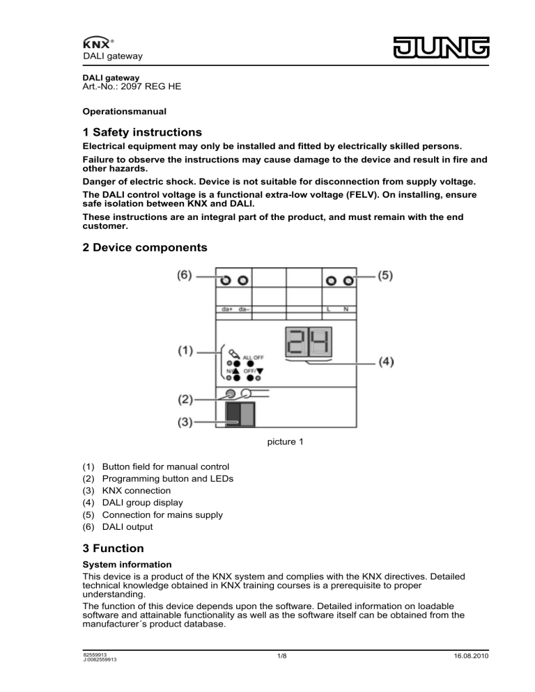 JUNG 2097REGHE Operating instructions JUNG 2097REGHE Operating instructions