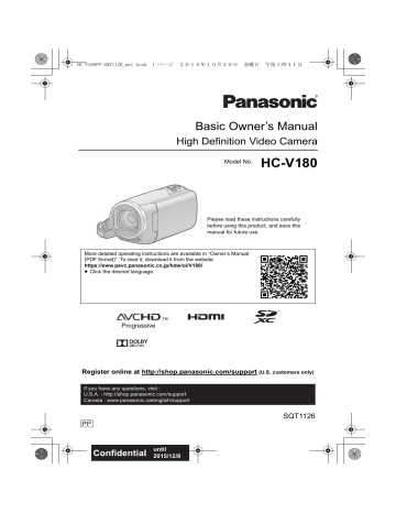 Panasonic HC-V180 Owner's manual Panasonic HC-V180 Owner's manual