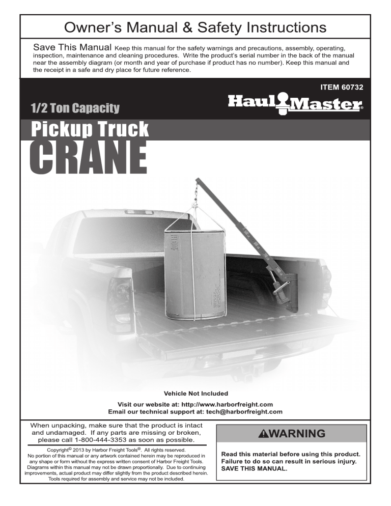 Haul-Master 60732 Owner's manual Haul-Master 60732 Owner's manual