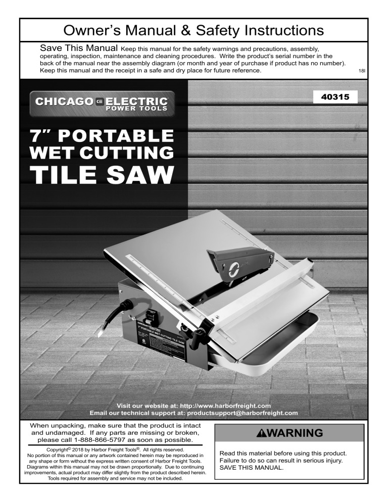 Chicago Electric 40315 Owner's manual Chicago Electric 40315 Owner's manual
