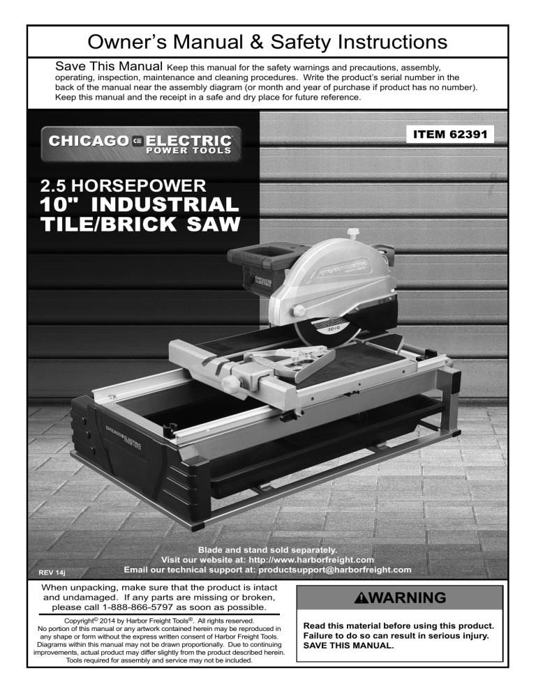 Chicago Electric 62391 Owner's manual Chicago Electric 62391 Owner's manual
