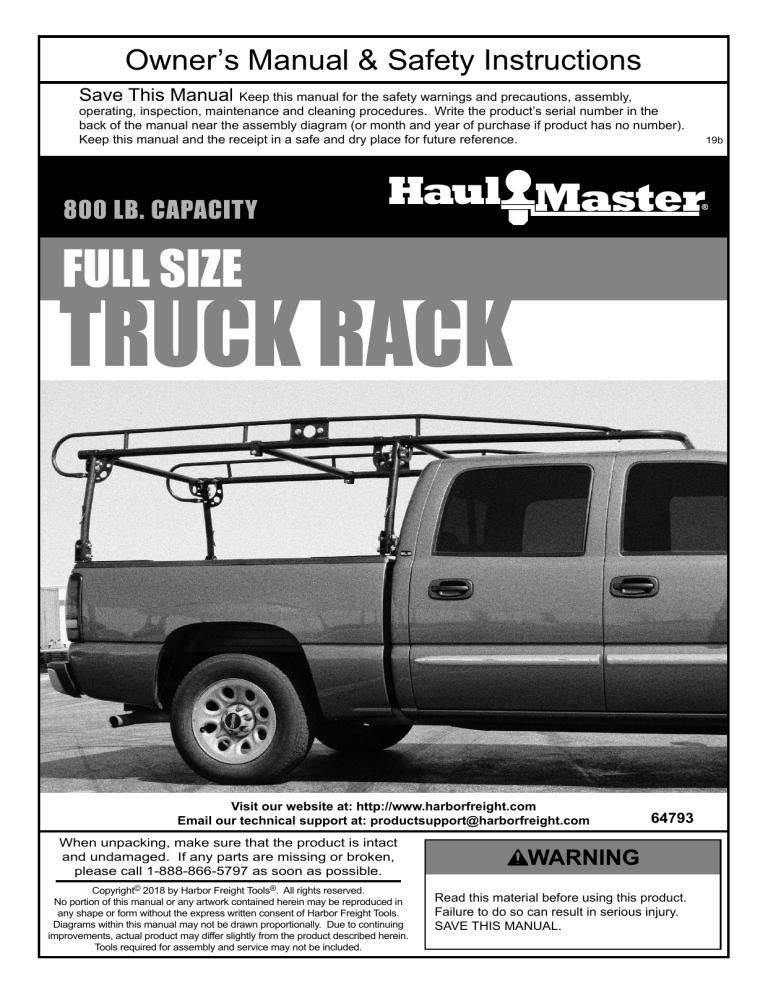 Haul-Master 64793 Owner's manual Haul-Master 64793 Owner's manual