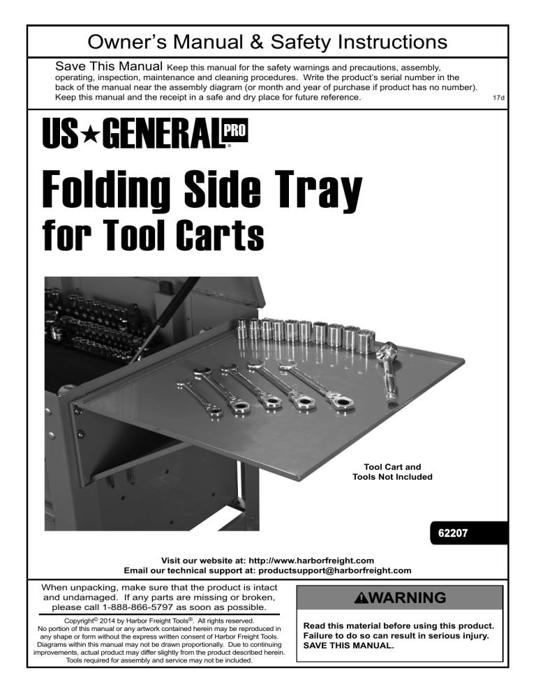 U.S. General Item 62207, 62207 Owner's manual U.S. General Item 62207, 62207 Owner's manual
