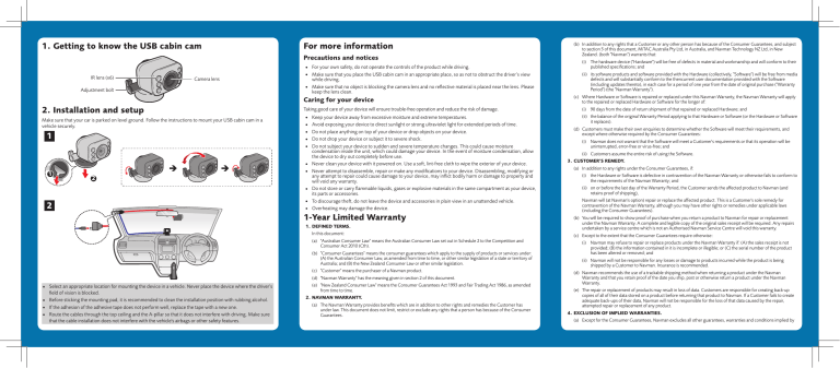 Navman USB Cabin Cam User manual Navman USB Cabin Cam User manual