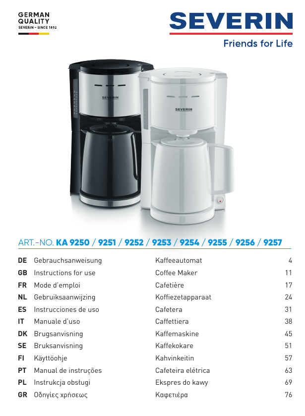 SEVERIN KA 9257 User manual SEVERIN KA 9257 User manual