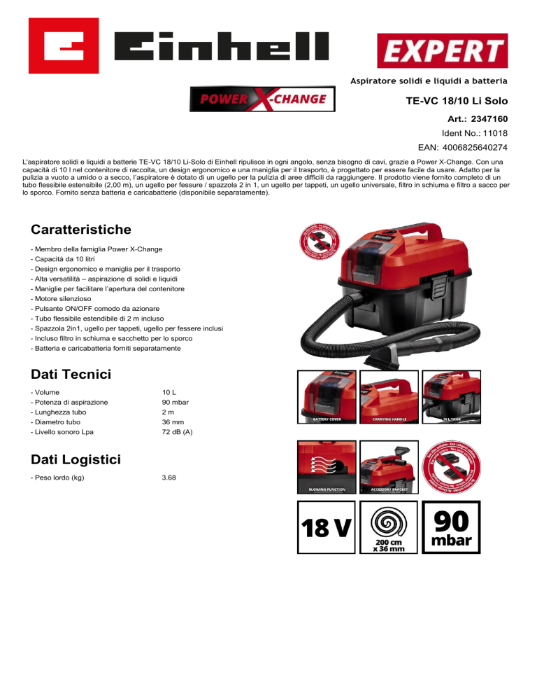 EINHELL TE-VC 18/10 Li-Solo User manual EINHELL TE-VC 18/10 Li-Solo User manual