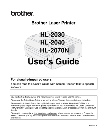 Brother 2070N, HL 2030, HL 2040, HL-2070N, MSA 2040 User's Guide | Manualzz