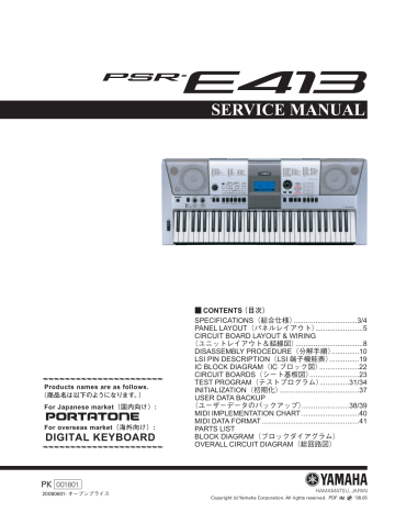 Yamaha PSRE413 - KEYBOARD USB 100 PATTERNS User manual Yamaha PSRE413 - KEYBOARD USB 100 PATTERNS User manual