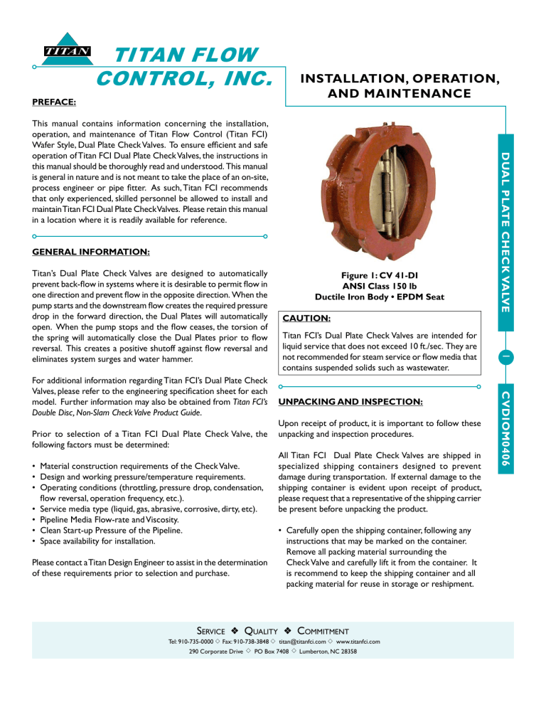 Titan Flow Control CV42CSB0400 Installation guide Titan Flow Control CV42CSB0400 Installation guide