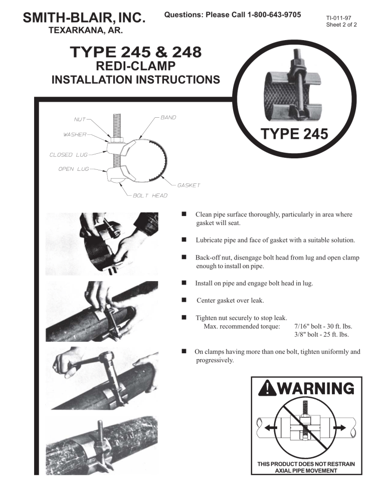 Smith Blair Inc 24500023803000, 24500023806000 Installation guide Smith Blair Inc 24500023803000, 24500023806000 Installation guide