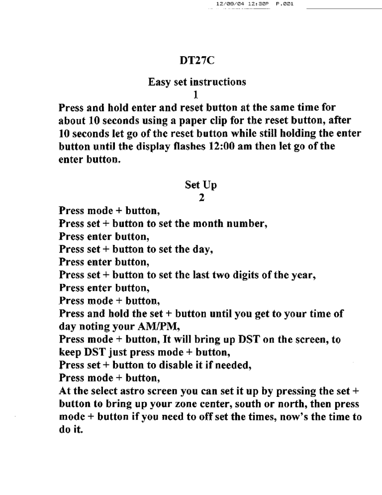 Intermatic DT27C Operating instructions Intermatic DT27C Operating instructions