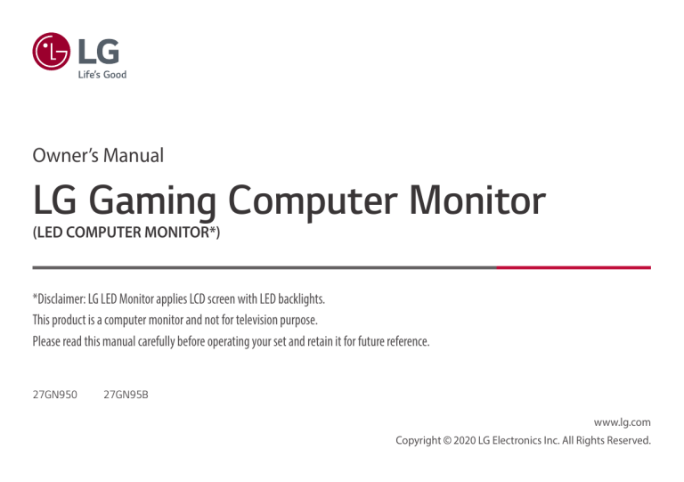 LG 27GN950-B Owner's manual LG 27GN950-B Owner's manual