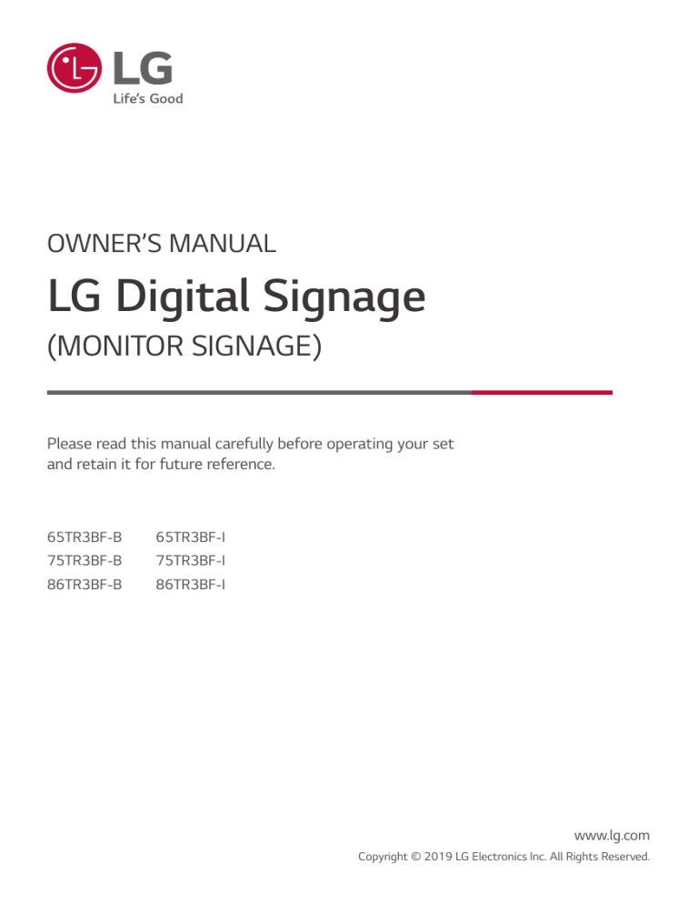 LG 65TR3BF-B, 75TR3BF-B, 86TR3BF-B Owner's manual LG 65TR3BF-B, 75TR3BF-B, 86TR3BF-B Owner's manual