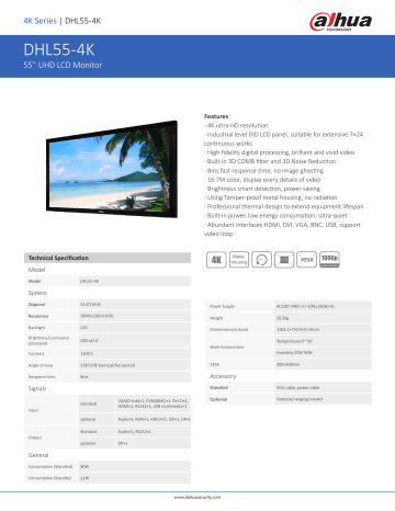 Dahua DHL55-4K Datasheet Dahua DHL55-4K Datasheet