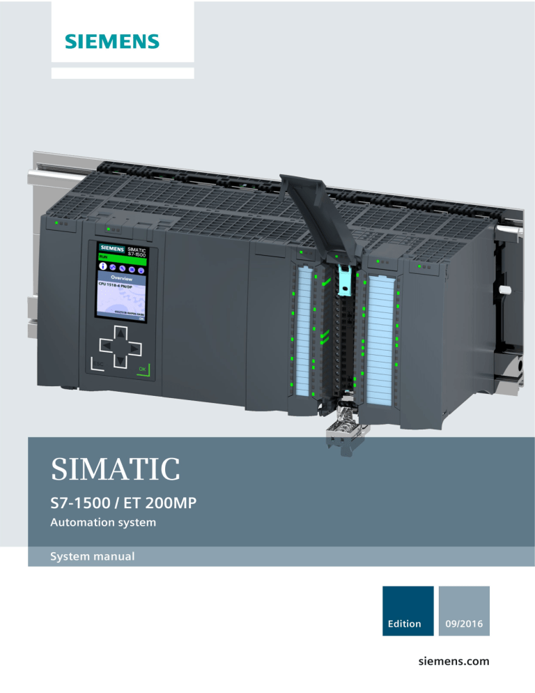 Siemens simatic ET 200MP, Simatic S7-1500 User manual Siemens simatic ET 200MP, Simatic S7-1500 User manual